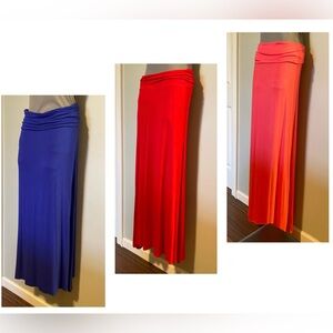 THREE Lg. maxi skirts, blue, red, & pink